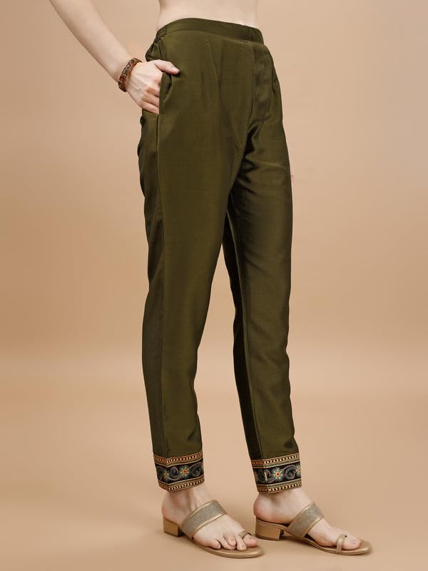 Image of MOJILAA Women's Silk Kurta Set (MJ0083-SKD-NP-L Green