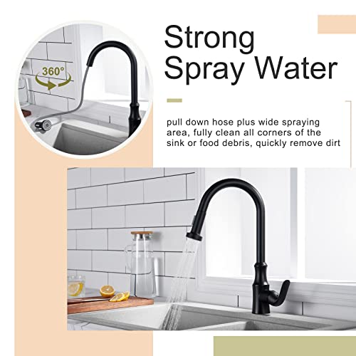 Aplusee Pull Down Spray Head For Kitchen Faucet, 2 Function Pull Out Faucet Sprayer Nozzle, Kitchen Sink Replacement Part, Matte Black #TOP4
