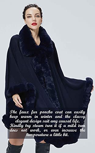 Poncho Shawl Wrap Winter Faux Fur Cape Cloak Coat with Faux Fur Trim Sleeveless Cardigan for Party2