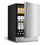 24’’ Outdoor Beverage Refrigerator, Built-In or Freestanding Drink Fridge 180 Cans, Undercounter Waterproof Stainless Steel Door, Outdoor Refrigerator for Patio & Commercial Use for Beer, Soda, Wine