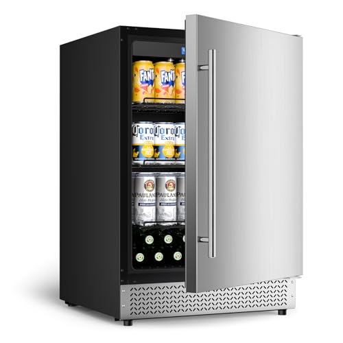 24’’ Outdoor Beverage Refrigerator, Built-In or Freestanding Drink Fridge 180 Cans, Undercounter Waterproof Stainless Steel Door, Outdoor Refrigerator for Patio & Commercial Use for Beer, Soda, Wine