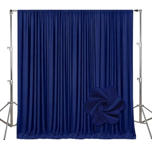 Image of 10ft x 10ft Blue Backdrop Curtains for Parties, Polyester Fabric Backdrop Drapes with Rod Pockets for Weddings, Birthday, Photography, Mother's Day, Graduation Party Background Curtain, 2 Panels