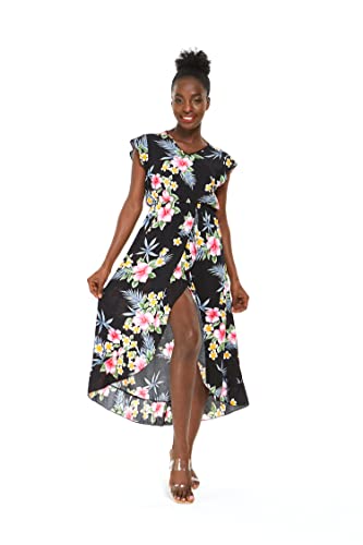 Image of Family Matching Hawaiian Clothes, Hibiscus Black | Black Hibiscus Print • Soft Rayon Fabric • Family Matching Outfits • Vacation Ready • Luau Party Wear
