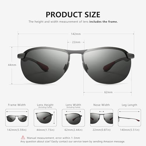 Sungait Photochromic Aviator Polarized Sunglasses For Men Golf Cycling Al-Mg Alloy Temple Spring Hinge Uv400 thumb #4