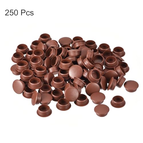Image of uxcell 250Pcs Screw Hole Plugs, 12mm(15 /32 inch) Dia Plastic Snap in Locking Hole Covers Flush Type Caps for Furniture Cabinet Cupboard, Red Brown