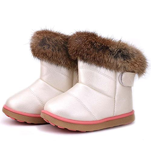 FJWYSANGU Toddler Girl Warm Winter Snow Boots Plush inner Outdoor Boots Waterproof Walking Shoes Flat Easy on for Toddlers Little Girls