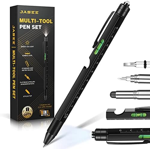 Mens Gifts for Dad, Father's Day Gifts from Wife Daughter Son, Multitool Pen 9 in 1, Cool Gadgets - Led Light, Stylus, Screwdriver, Bottle Opener, Ruler, Level(Black)