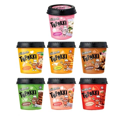 SamSam Instant Tteokbokki Topokki Korean Rice Cakes Chewy Street Snack Multi Flavours Carbonara Cheese Curry Garlic Teriyaki Jjajang Rose Original Sweet & Spicy (Pack of 6 6 Random Flavour)