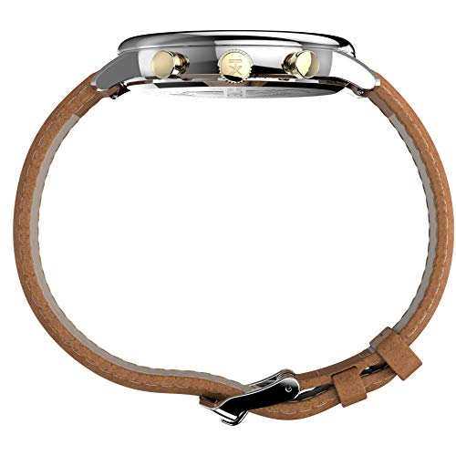 Image of Timex Men's Chicago Chronograph 45mm Watch - Blue Dial Two-Tone Case with Brown Leather Strap