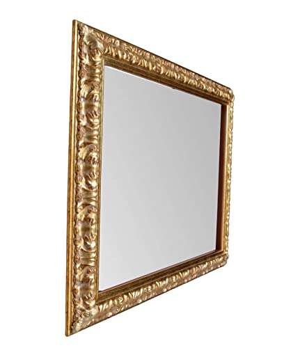 ITALIA CORNICI Maestri Artigiani - Specchiera da Parete Oro Foglia Classico Barocco Rettangolare con Fregi 90x70 cm (Oro Antico)