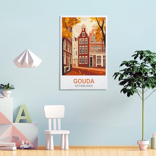 XLLYXYGJQ Gouda Netherlands Poster vintage de voyage sur toile pour décoration d'intérieur, salon, bureau, chambre à coucher - 40 x 60 cm – vue 4