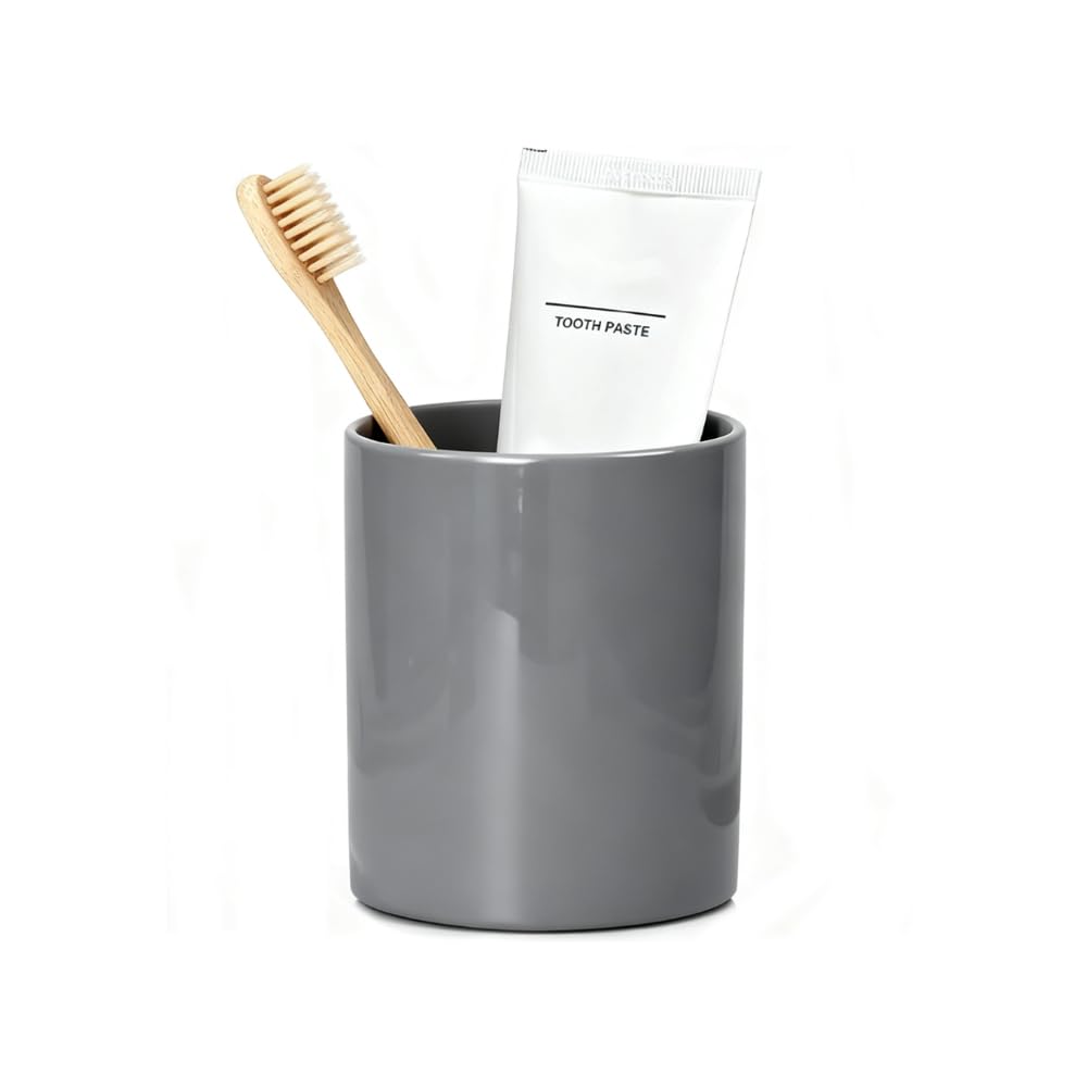 Louie Silna Grey Ceramic Toothbrush Holder, Reusable Bathroom Ceramic Cup, Glazed Toothbrush Holder, Suitable For Electric Toothbrushes And Toothpaste, Fits Bathroom Countertop (Grey).