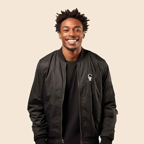 DALIX Astronaut Embroidered Bomber Jacket Lightweight Zip Windbreaker Mens3