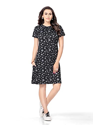 Image of PNAEONG Women's Cotton Nightgown Sleepwear Short Sleeves Shirt Casual Print Sleepdress, Black, XX-Large