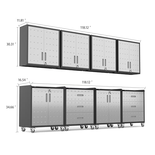 Image of Garage Cabinet System | Heavy Duty Steel All-in-One Modular Garage Cabinet Set for Ultimate Workshop Organization | Easy Assembly Garage Storage Cabinets & Tool Bench