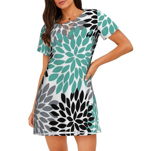 Chemise de nuit Dahlia à manches courtes pour femme avec imprimé floral élégant en coton doux