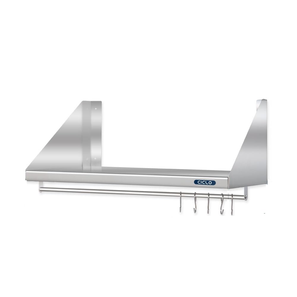 Sign Kingdom, Made in Japan, Stainless Steel, Commercial Use, Kitchen, Flat Shelf, with Pipe, 5 Hooks Included, Kitchen Storage, Condiment Rack, Hanging Shelf, Hanging Flat Shelf, Stainless Steel W1200mm