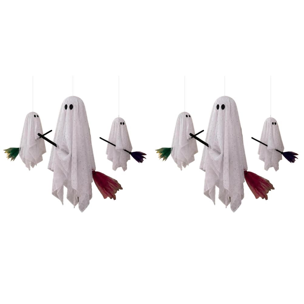 Kexpery Ghost Garden Sculpture with Warm Lights and Brooms for Halloween