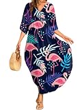 MAKABO Women's Kaftan Dresses, Summer Colorful Flamingo Print Cover Ups Caftan Beach Dresses