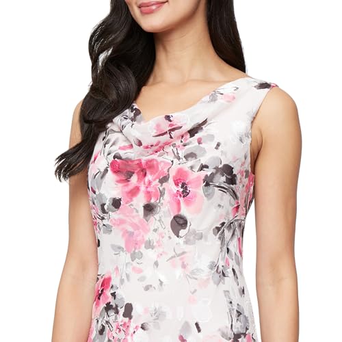 Image of Alex Evenings Women's Formal Sleeveless Cowl Neck Floral Print Gown with Shawl, Wedding Guest, Mother of The Bride Dress