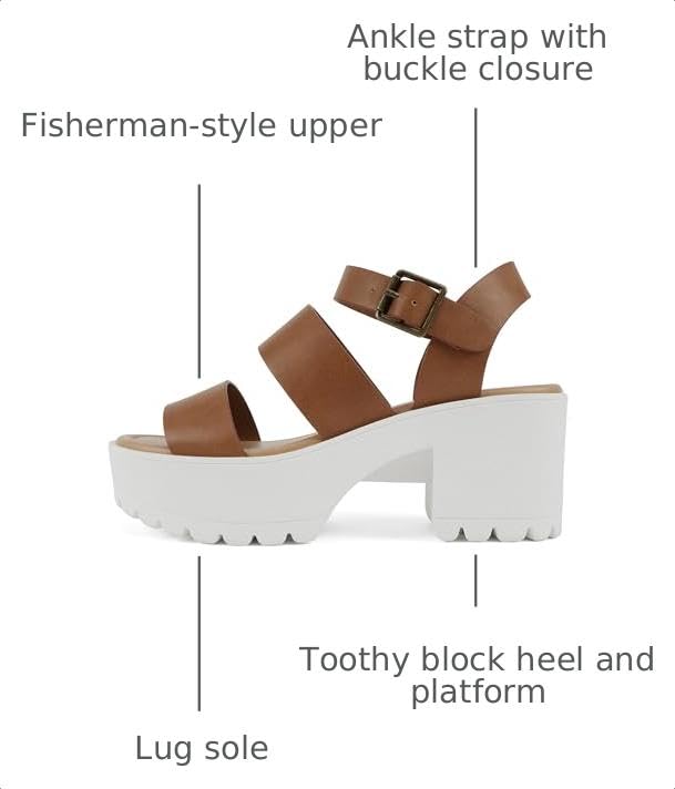 Image of Soda ACCOUNT ~ Women Open Toe Two Bands Lug sole Fashion Block Heel Sandals with Adjustable Ankle Strap
