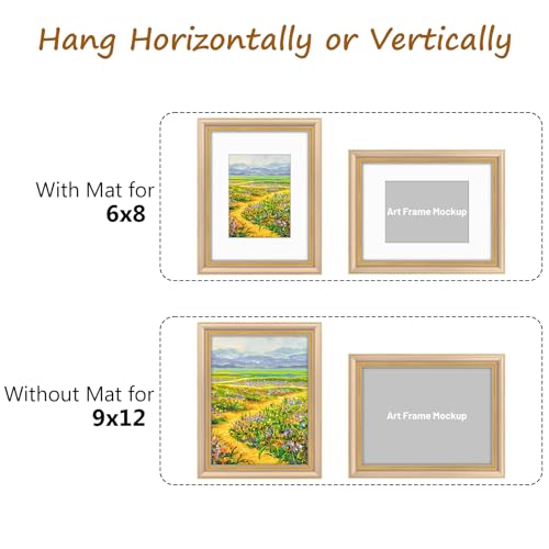 Image of Golden State Art,9x12 Ornate Picture Frame Holds 6x8 Photo,Champagne Gold | Includes real glass front,white mat,build-in hangers and buttons.Displays 6x8 photo on wall