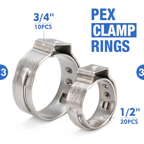 Image of iCrimp PC-PC02KIT PEX Clamp Crimping Tool Kit with 1 /2 inch(20 Pack) and 3 /4 inch(10 Pack) PEX Clamp Rings, Pipe Cutter for PEX and Automotive Clamp Cinch and Removal