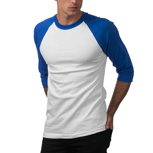 Pro Club Men's 3/4 Sleeve Crew Neck Baseball T-Shirt, White/Royal Blue, Large (Discontinued) miniatura 4