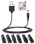 7 Pcs Universal Shaver Charger Kit USB Power Cord Adapter Electric Shaver Charger Cable with 6pcs Heads for Electric Hair Clippers Razor Beard Trimmers Desk Lamps Beauty Instruments Purifiers, 5V