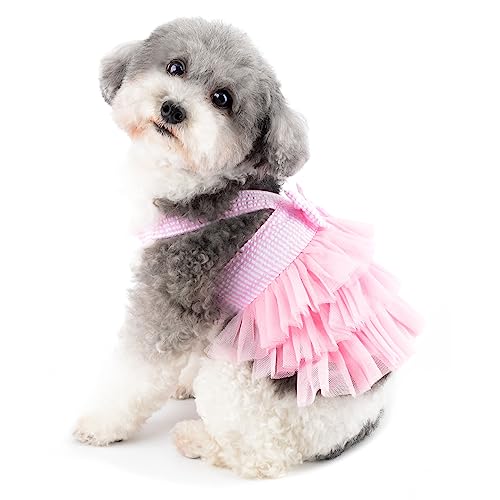 Ranphy Prinzessin Hundekleid für kleine Hunde Mädchen gestreift Welpenkleidung Outfit für Damen mit Fliege niedliches Frühlings-Sommer Katzen Tutu Rock Yorkie Chihuahua Kleidung, Rosa, S