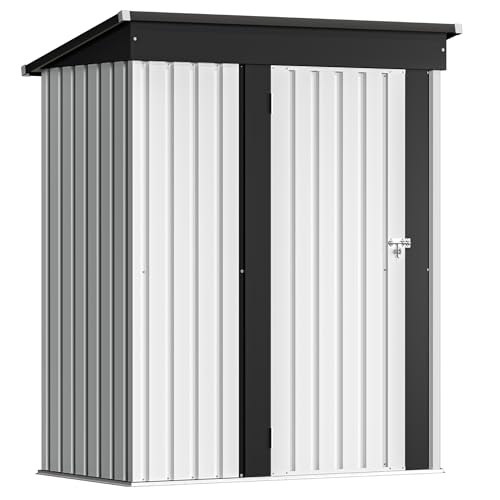 Image of Devoko Outdoor Storage Shed 5 x 3 FT Lockable Metal Garden Shed Steel Anti-Corrosion Storage House with Single Lockable Door for Backyard Outdoor Patio (White)