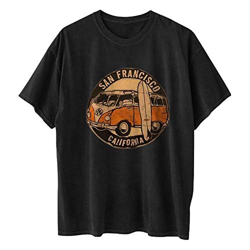 Yslmnor Car Pattern Tshirts For Womens Vintage Graphic Tops Casual Short Sleeve Blouse Crewneck Pullover #TOP2