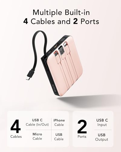 VRURC Power Bank, Powerbank 10000mAh Klein mit 4 Kabeln, 22.5W Schnellladen – Ansicht 2