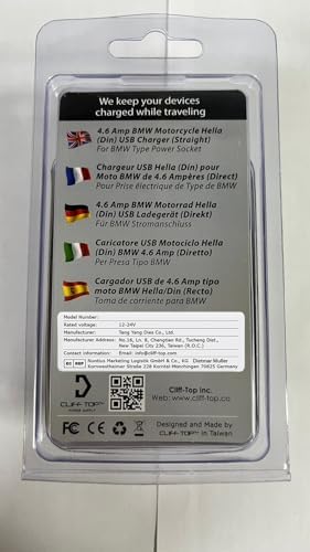 Cliff Top Ładowarka USB 4,6 A Motocyklowa DIN (Hella), kompatybilna z motocyklami BMW (prosta)