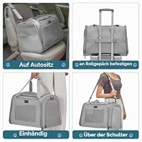 Petsfit Transportbox Katze kleine Hunde leicht Hundetasche für kleine Hunde Katzen Transporttasche Hundetragetasche,Hunde Tragetasche Hund mit Schutzgurt & erweiterbare Matte, L/Grau – Ansicht 6