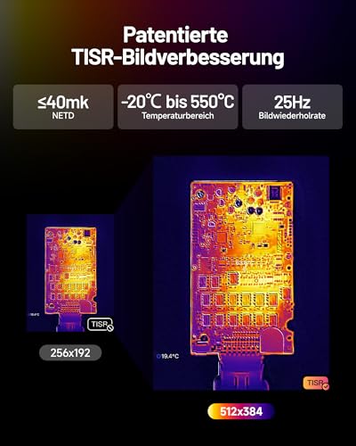 TOPDON Wärmebildkamera TC001 Max für Android iPhone, 512×384 TISR-Auflösung mit 1,5 MP visueller Kamera, –20°C-550°C, 25Hz, Dual-Objektiv Thermal Camera USB-C für Gebäude-, Elektro-, HLK-Inspektion