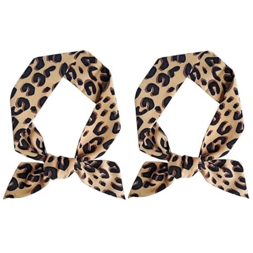 Wentoenapp 2Pcs Brown Leopard Neck Tie Chic Skinny Scarf Hairband Stylish Purse Silk Feeling Scarf for Women, Women's Fashion Scarves and Leopard Wraps