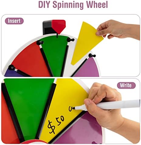 Maxmass 15" Color Prize Wheel, Wall Mounted Fortune Spinning Game with 10 Slots, Dry Erase Marker and Eraser, Roulette Wheel of Fortune Spin Game for Trade Shows Parties Carnival
