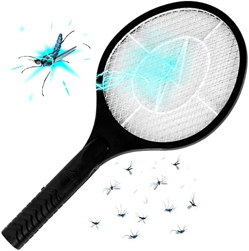 Bug Zapper Racket - Electric Fly Swatter & Mosquito Zapper for Indoor/Outdoor Insect Control - Battery-Operated Tennis Racket Zap - Lightweight & Portable High Voltage Bug Zapper - Black Mamba