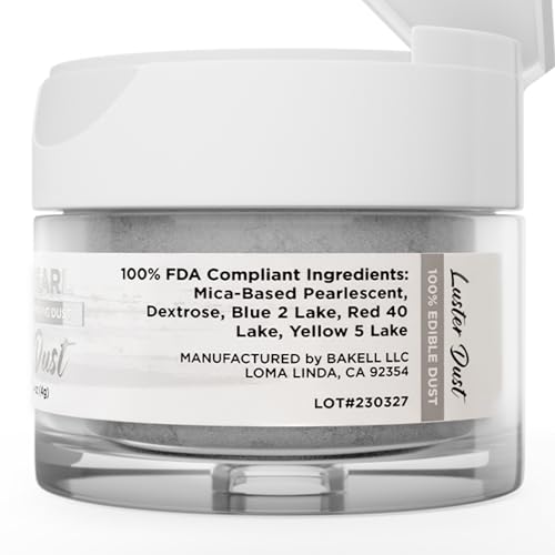 Luster Dust - Silver Pearl (4g 1x Jar) | Edible Vegan Dust & Paint for Cake Decorating, Ice Cream, Desserts, Cocktails and Beverages by Bakell