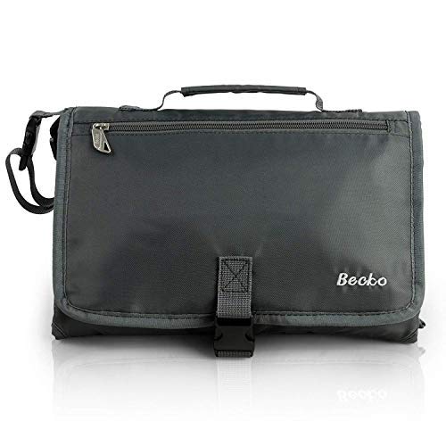 Becko Portable Foldaway Babies’ Diaper Changing ad/Bag, Multifunctional Neutral Eco-friendly Tote Bag, Easy to Clean, with Anti-skid Band & Multiple Pockets (Black)