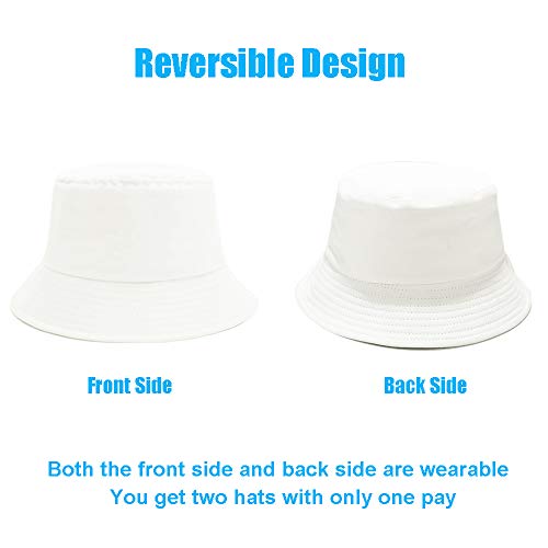 Image of Bucket Hat for Women Men, Reversible Cotton Summer Sun Beach Cap Solid Color Style