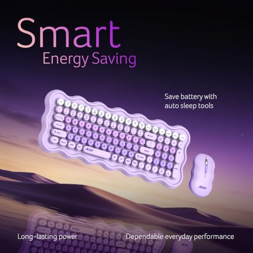 Image of Acer PopGo Wireless Keyboard and Mouse Combo | 2.4GHz Wireless USB Receiver | Retro Round Keycaps Keyboard | 1200 DPI Optical Mouse | Plug & Play | Power Saving Design for PC, Laptop, Desktop | Purple