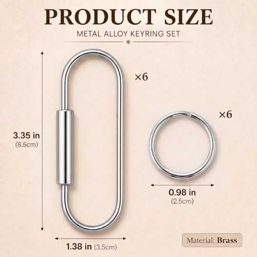 Image of WILLBOND Brass Carabiner Key Ring Locking Screw Carabiner Clips Round Key Rings Keychain Kit for Handbags Purse Bag Charm