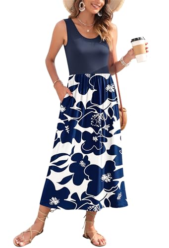 Image of WNEEDU Women's Summer Maxi Dress Casual Sleeveless Sundress