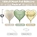 Sage Green Gold Heart Balloons, 12PCS Green Gold Heart Shaped Foil Balloons, 18Inch Green Cream White Heart Helium Foil Balloon for Jungle Woodland Birthday Wedding Baby Shower Party Decoraion