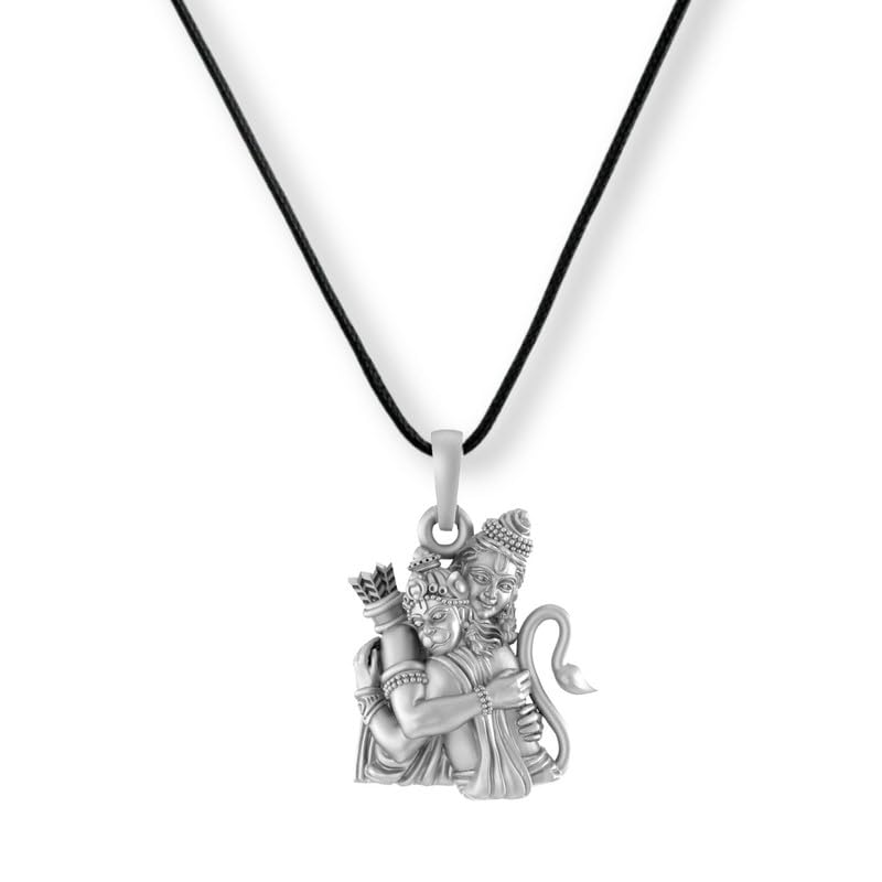 A Sterling Silver (92.5% purity) God Ram and Hanuman Ji Pendant (Big Size) for Men & Women Pure 925 Silver Bhagwan Ram and Hanuman Locket with Black Thread - EVE_PB7160