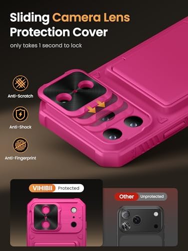 Vihibii for iPhone 17 Pro Max Case Wallet, Card Holder (4 Cards), Hot Pink - 3