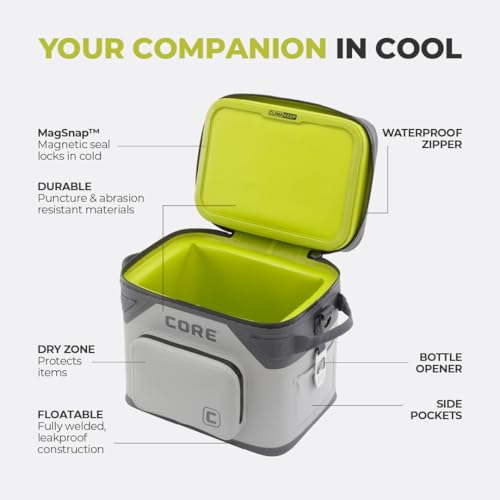 Image of CORE Magnetic Leak Proof Soft Cooler with Waterproof Zipper | Insulated Bag Portable Ice Chest Box | Best Soft Cooler for Food & Beverages for Tailgating, Car Camping, Travel, and Family Beach Picnics