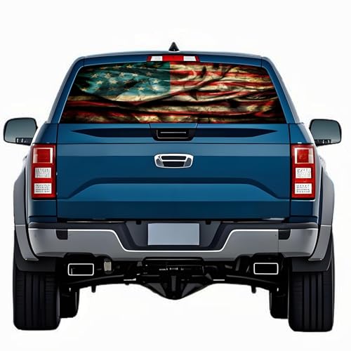 Image of Rear Window Decals for Trucks - 65x17.3 in Back Window American Flag Decals Fit Most Pickup Trucks SUV, Patriotic Car America Decals for Personalized - American Flag -33-S